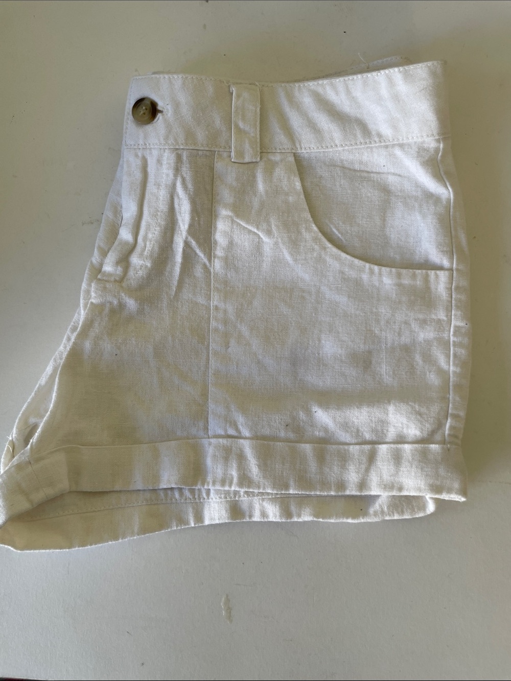White Linen Blend  Shorts
